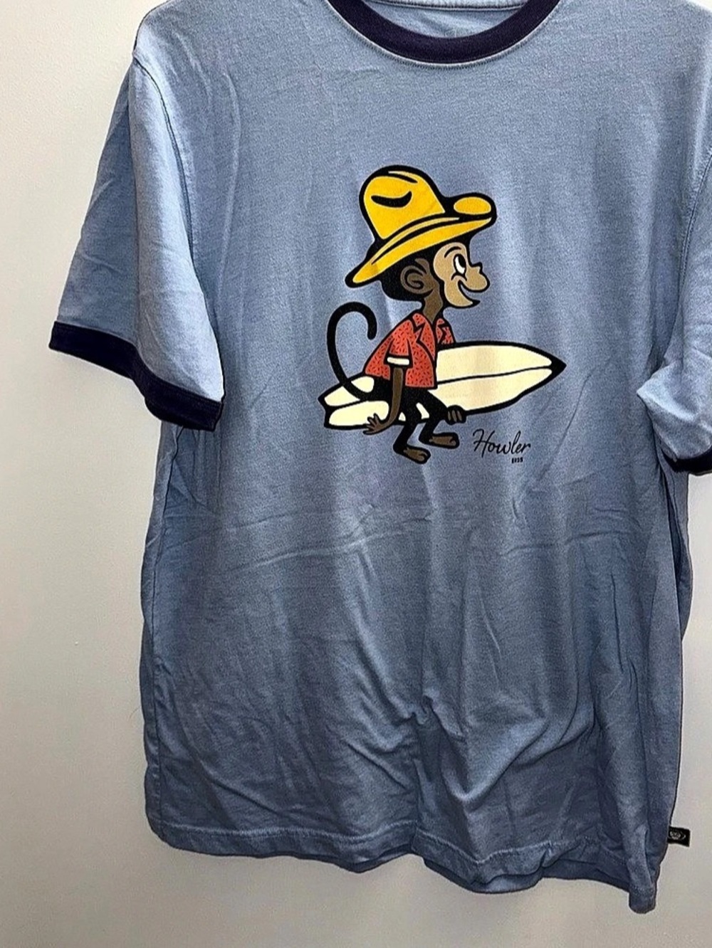 Howler Brothers El Monito Surfs Cotton Ringer T-Shirt Graphic Tee Blue